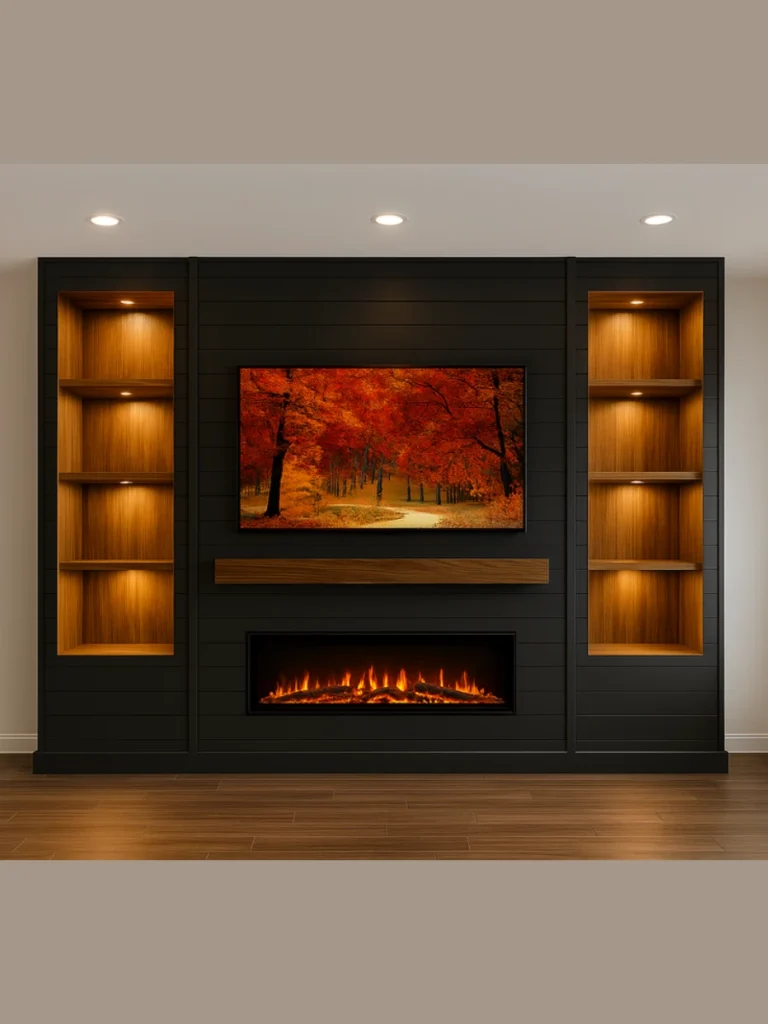 High Contrast Black and Oak Shelving