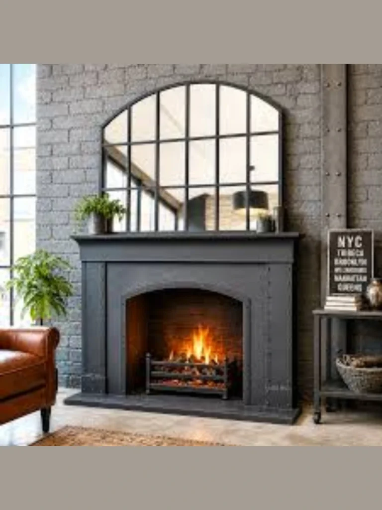 Industrial Iron Grid Window Mirror