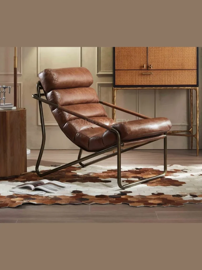 Industrial Metal and Leather Sling Chairs