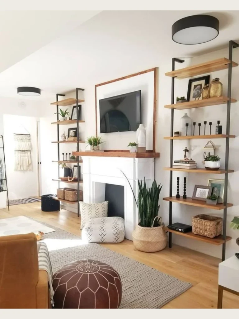Industrial Metal and Wood Pipe Shelving