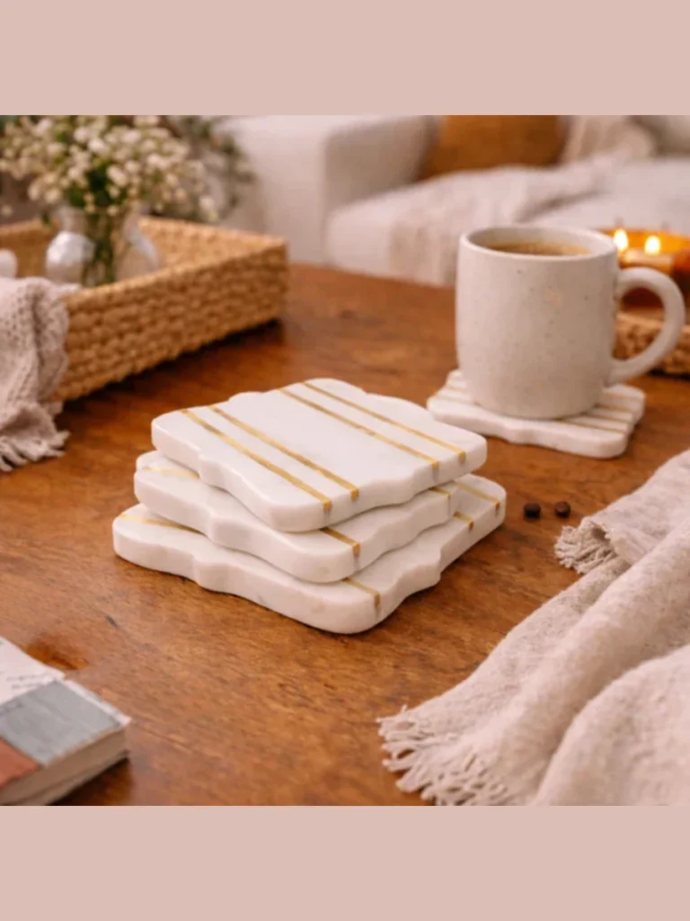 Inlaid Marble Coasters Protect Wooden Finishes