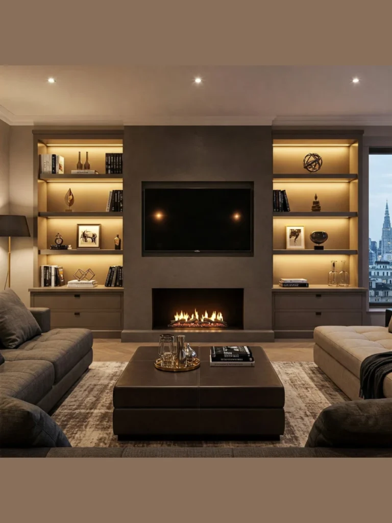 Integrated Fireplace Media Walls with Hidden Wires