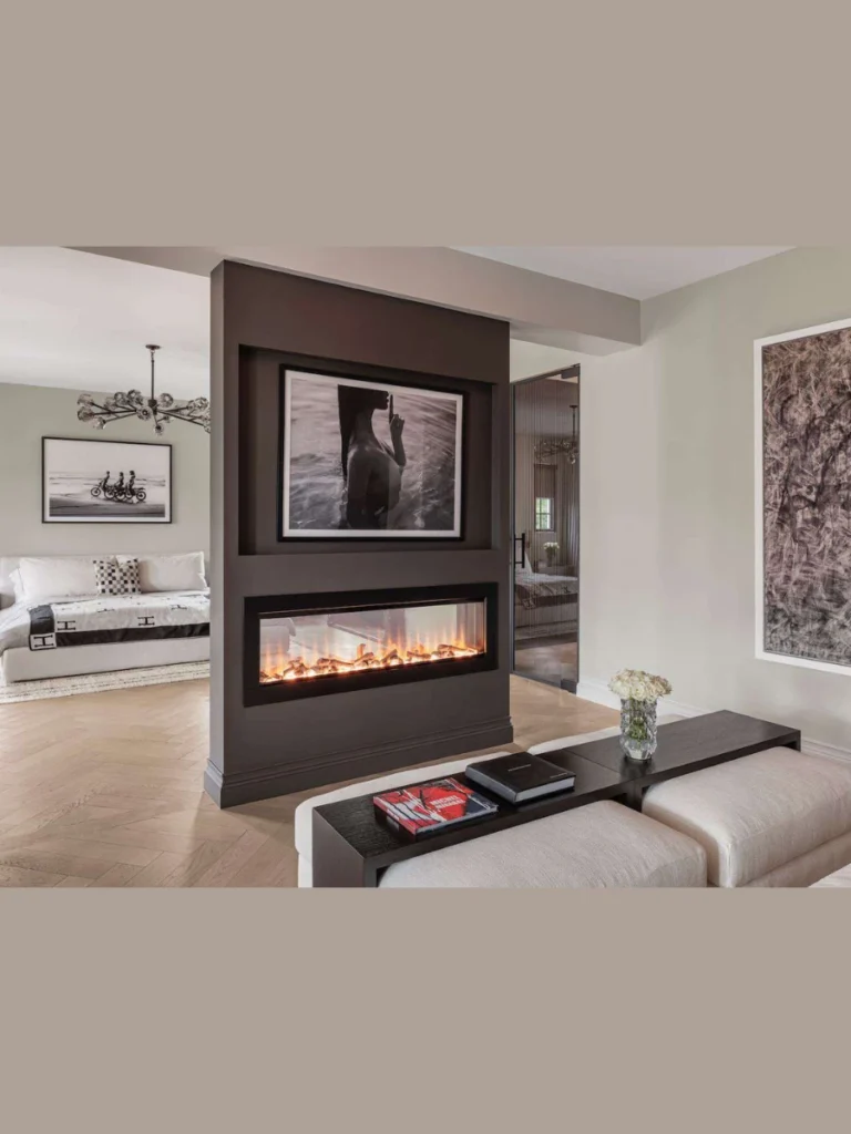 Long Linear Fireplace For Lower Mounting
