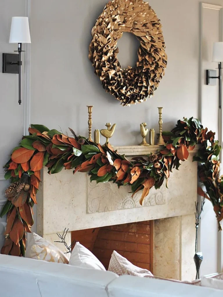 Magnolia and Gold Leaf Garlands for a Prestigious Shine