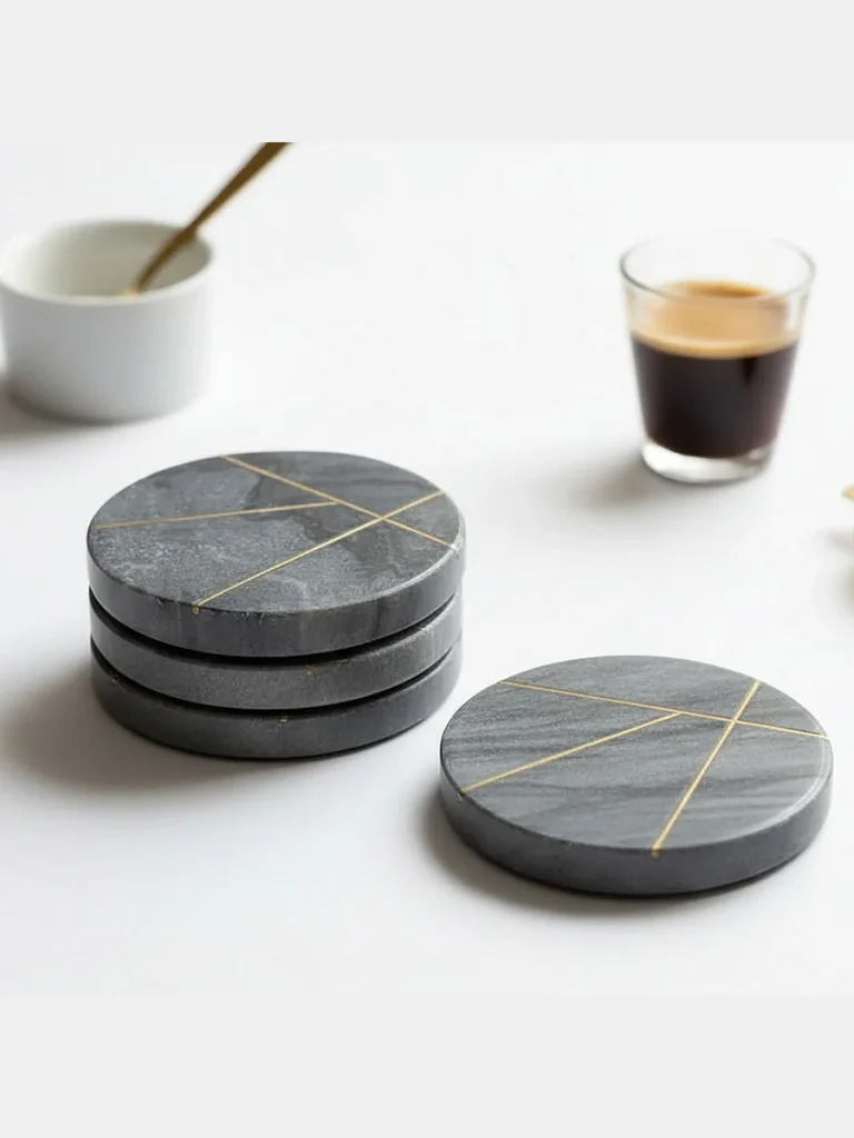 Matte Gray Soapstone Inset Coasters