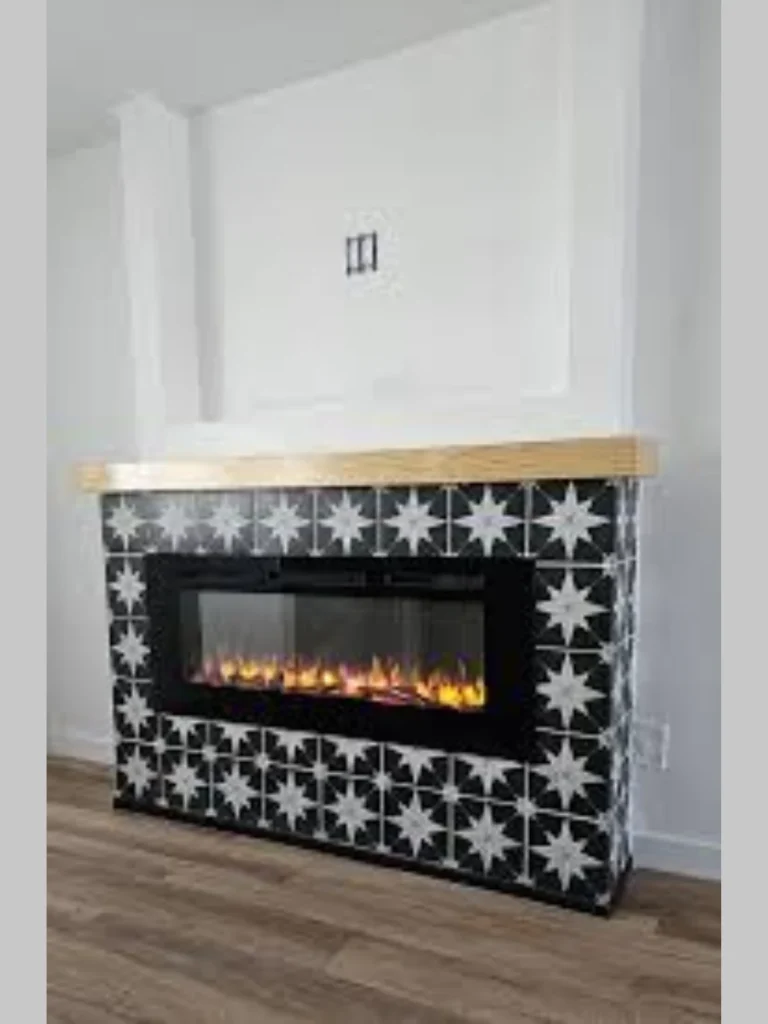 Mid-Century Geometric Tile Surrounds with Walnut Mantels
