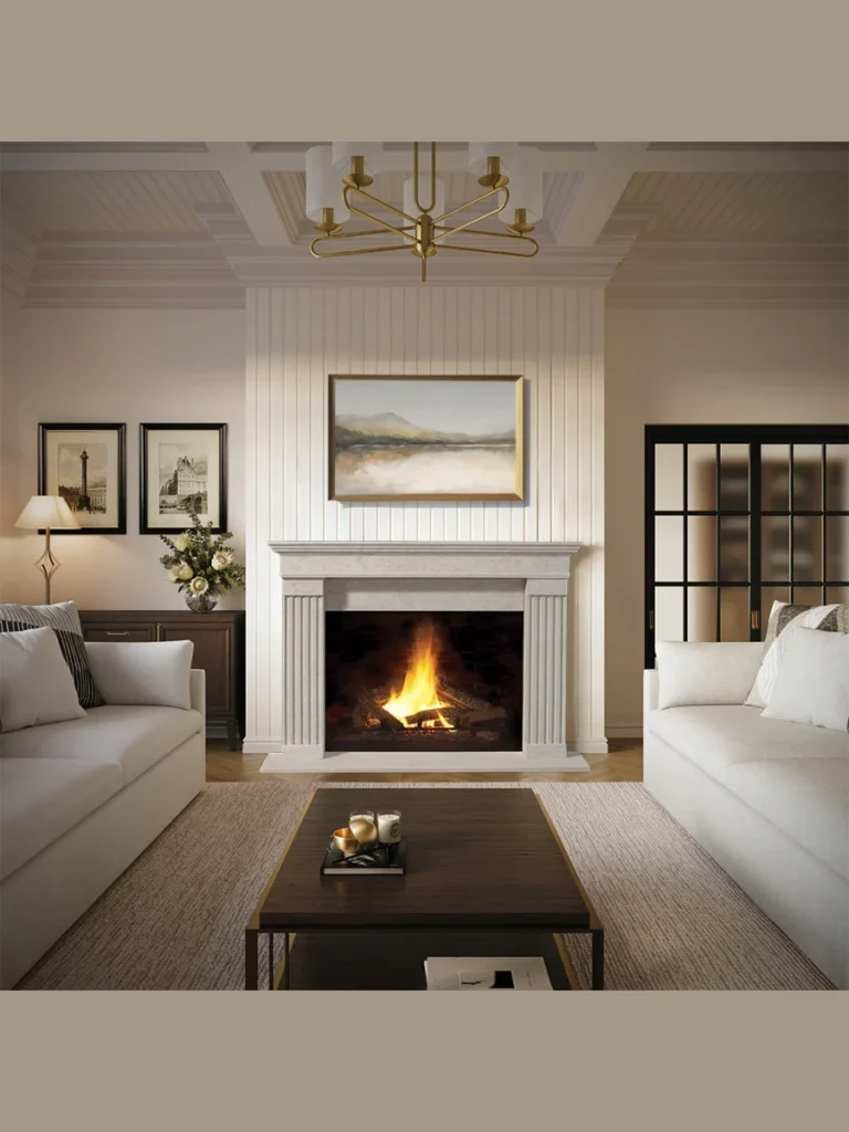 Minimalist Glass Surrounds with Floating Stone Mantels