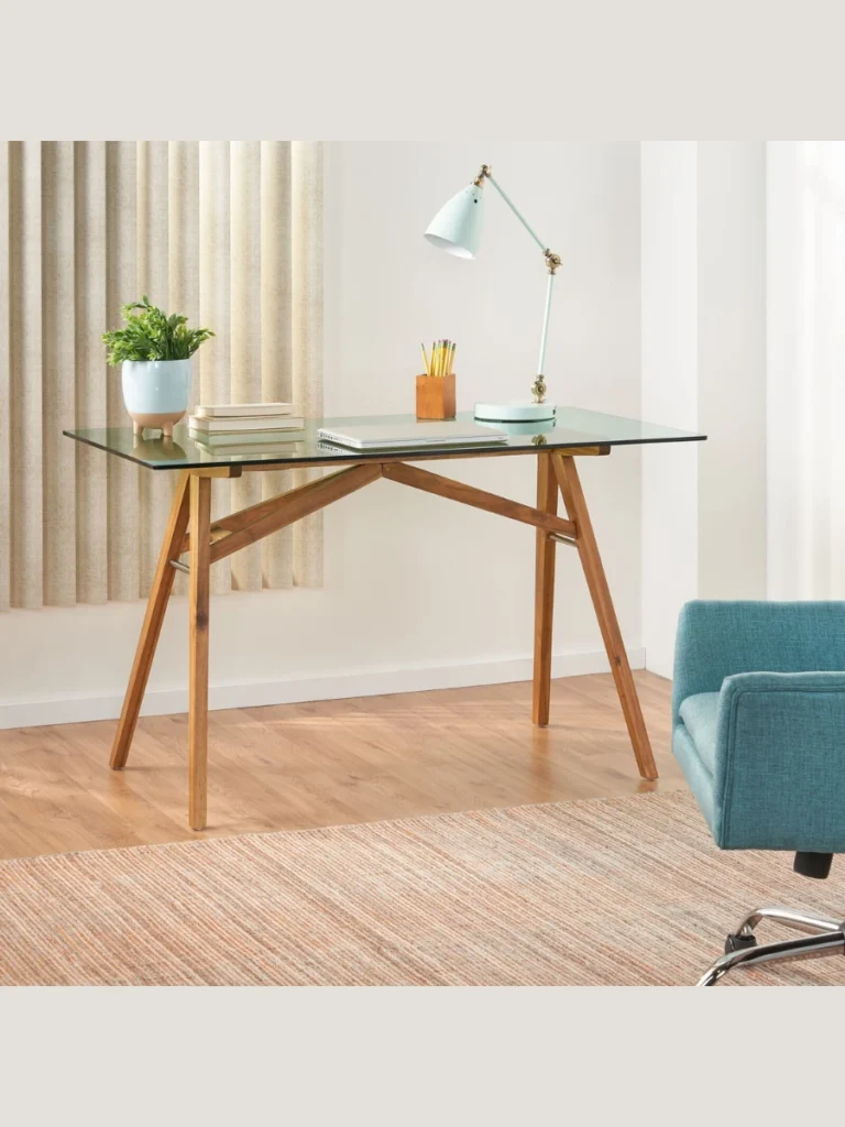 Minimalist Glass Top Trestle Desks
