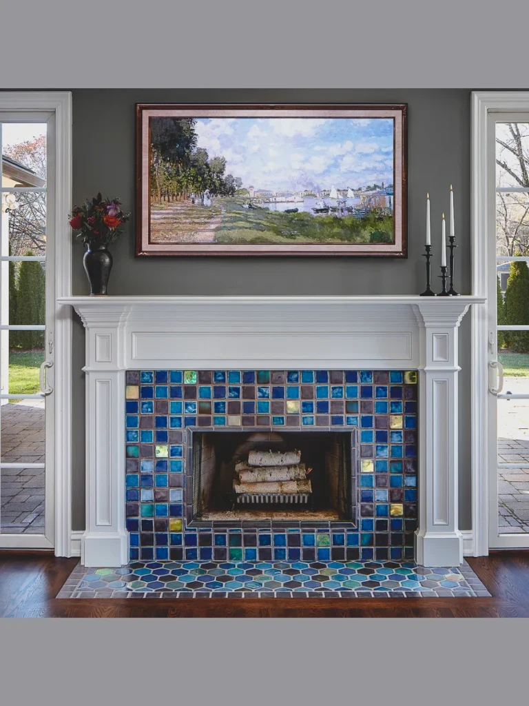 Mirrored Mosaic Tiles for a Glamorous and Sparkly Hearth