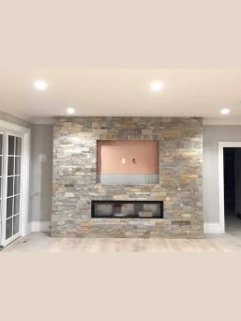 Modern Linear Grey Ledgestone Fireplace