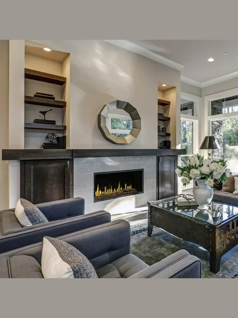 Modern Linear Living Room Fireplaces