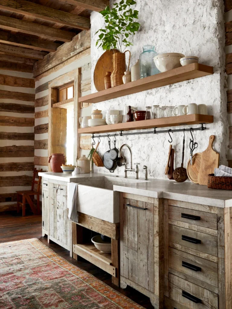 Open Shelving with Natural Wood