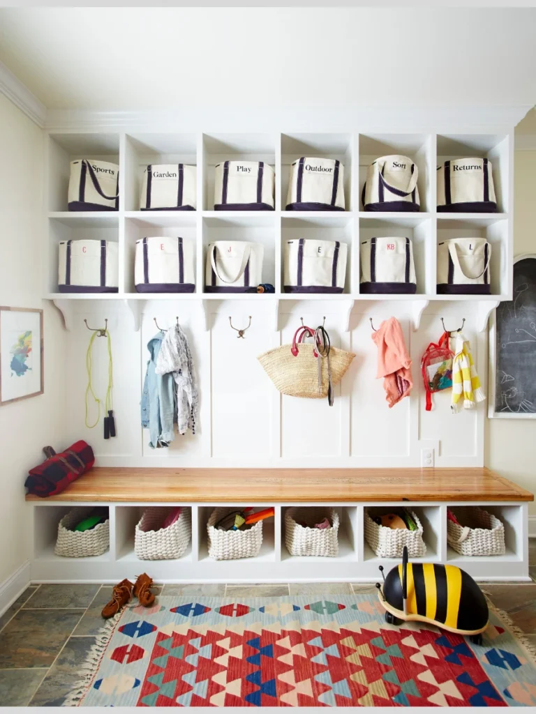 Organizing Entryways with Wooden Storage Benches