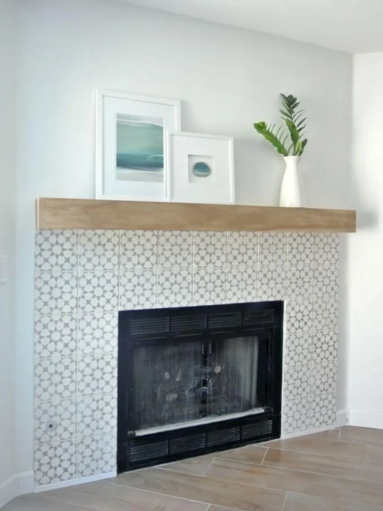 Patterned Cement Tile Hearth