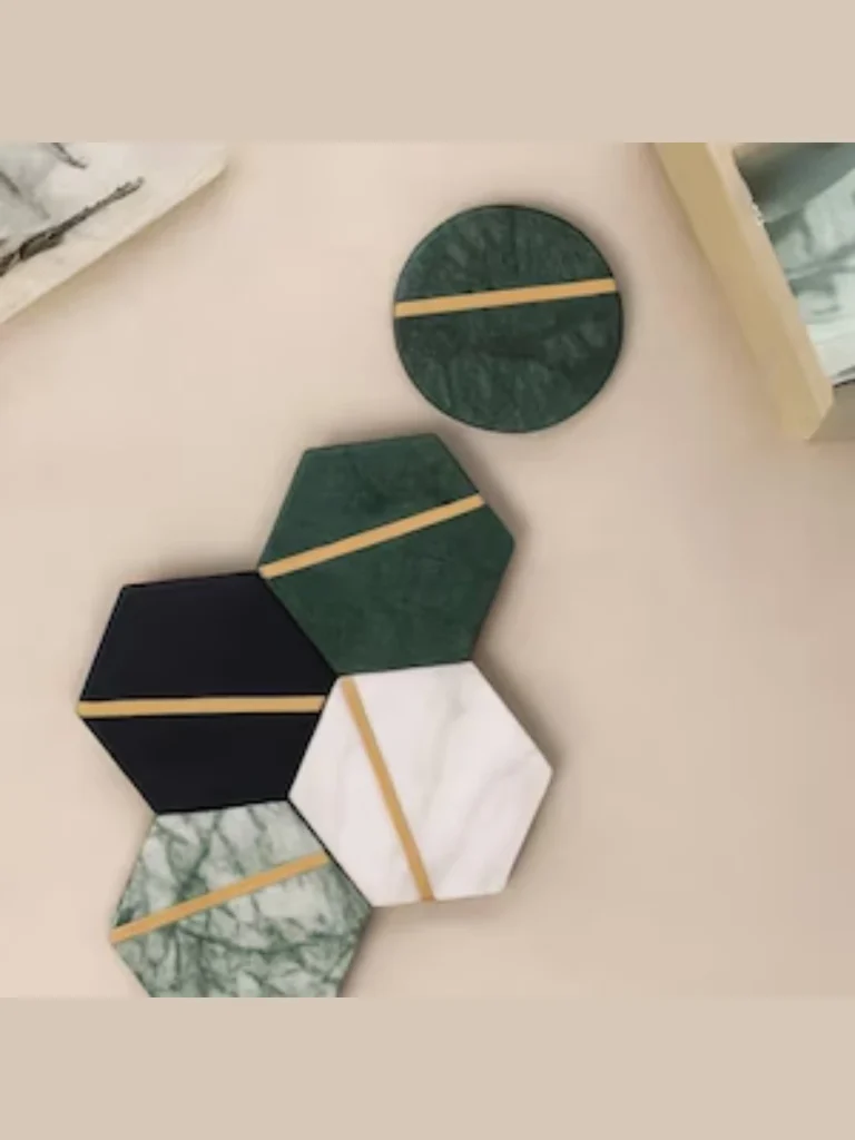 Polished Brass Geometric Coaster Sets
