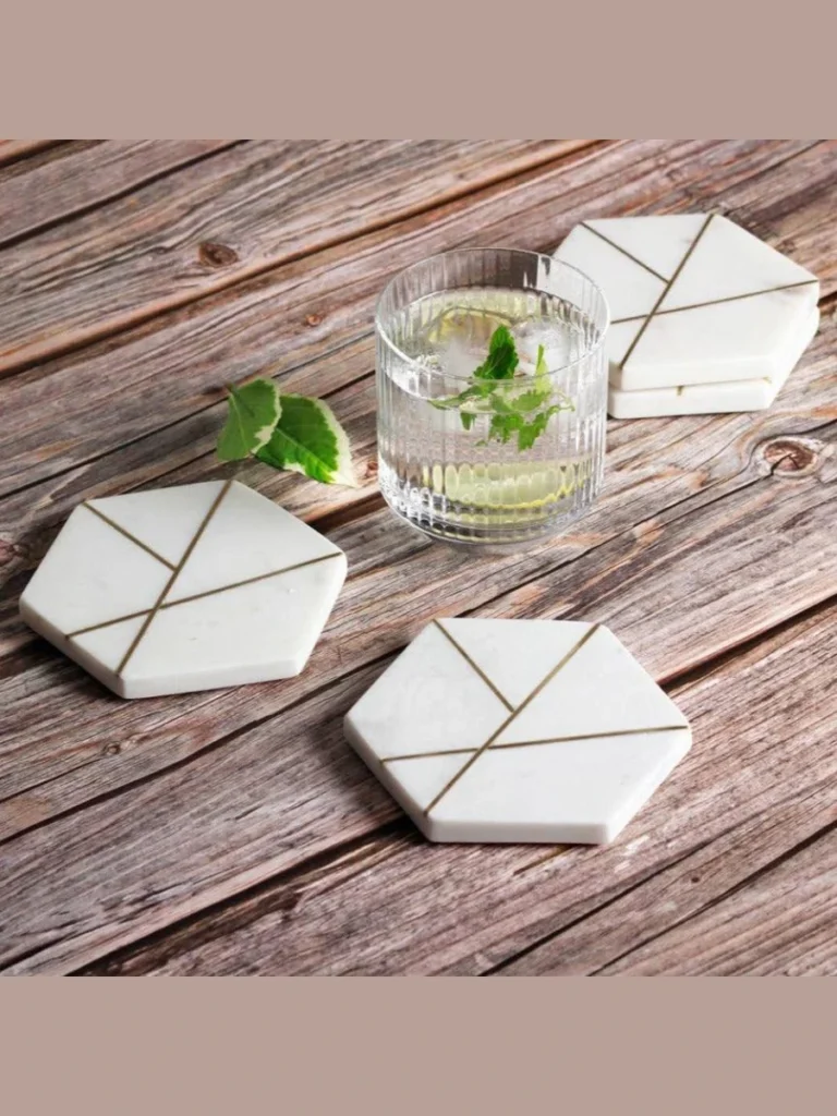 Polished Brass Hexagonal Geometric Coasters
