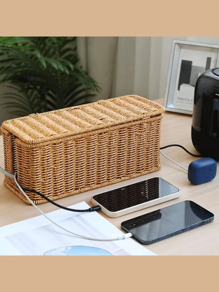 Rattan Storage Boxes Hide Electronic Wires