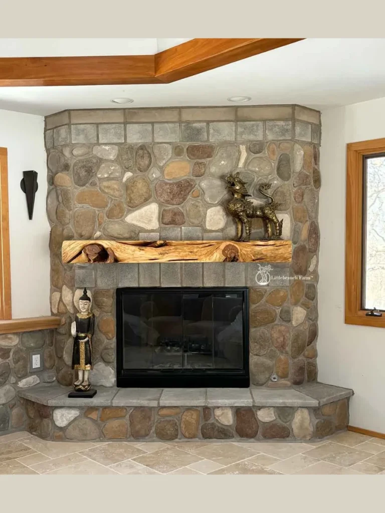 Reclaimed Wood Beam Mantels with Modern Tile