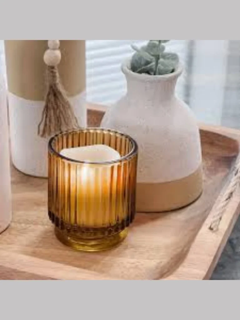 Ribbed Amber Glass Votive Pots