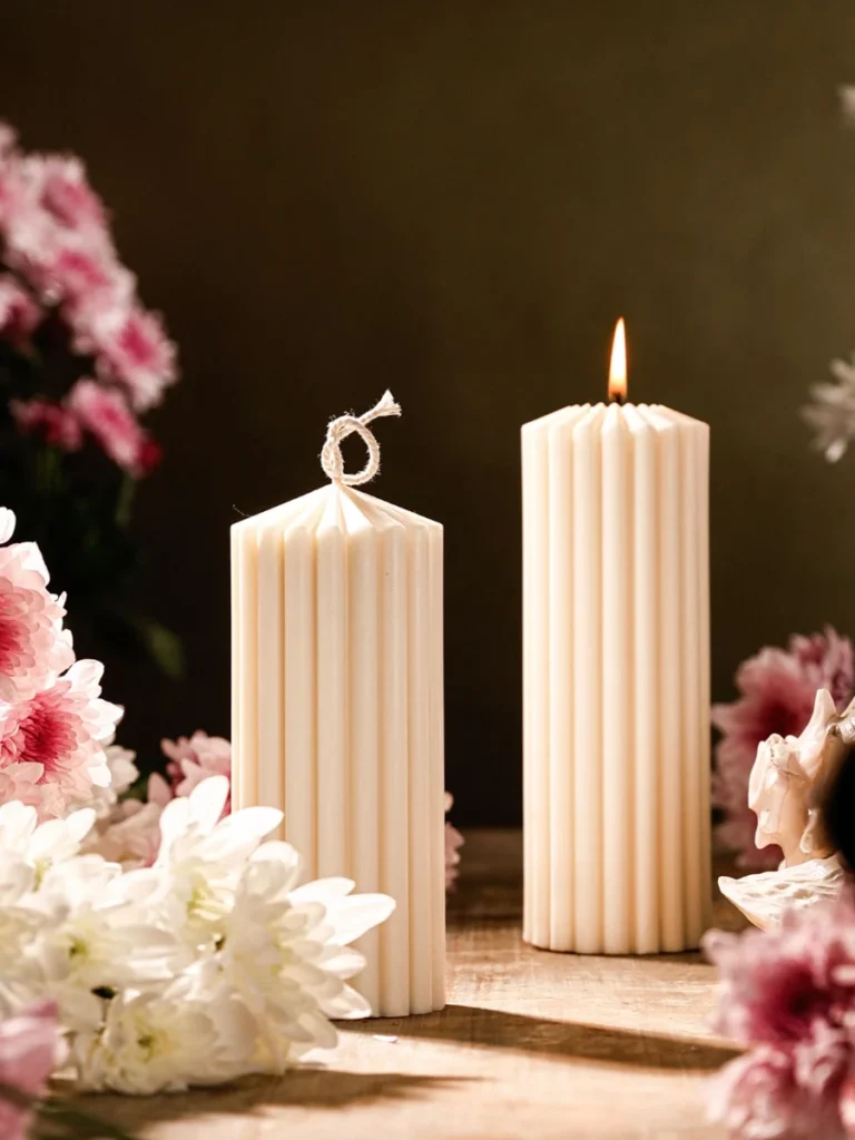 Ribbed Porcelain Pillar Scented Candlesticks