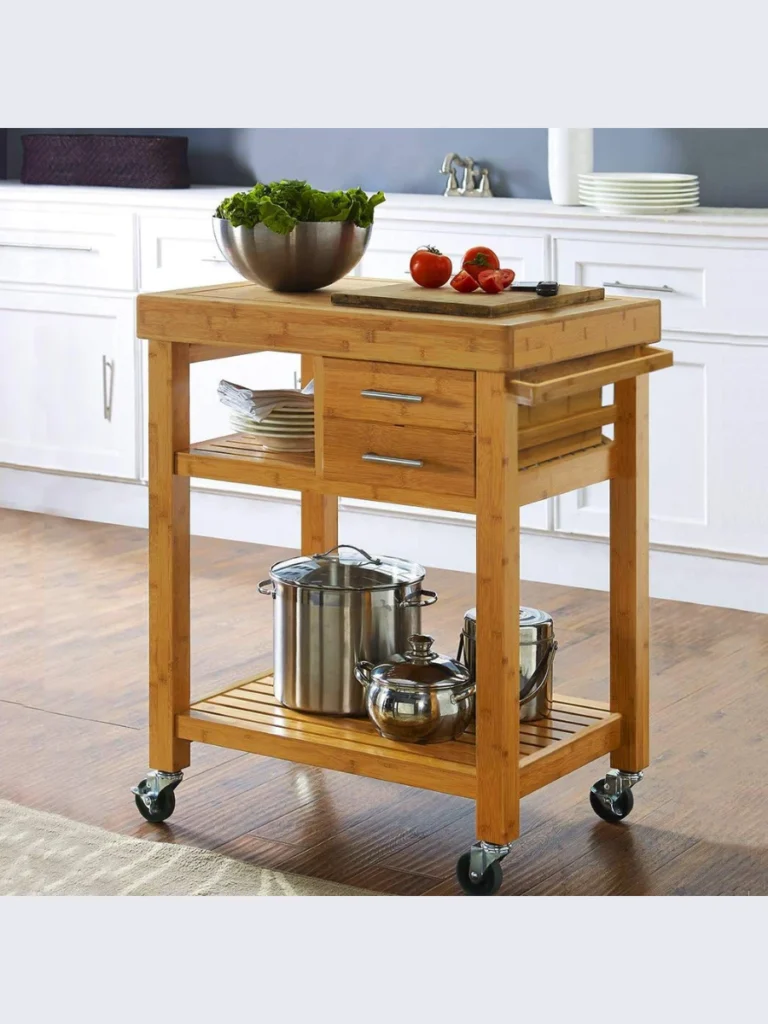 Rolling Kitchen Cart with a Butcher Block Top