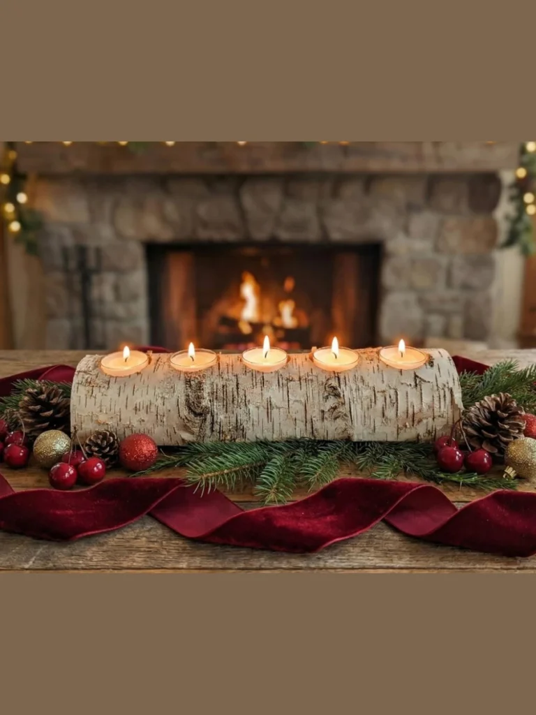 Rustic Birch Log Candle Base