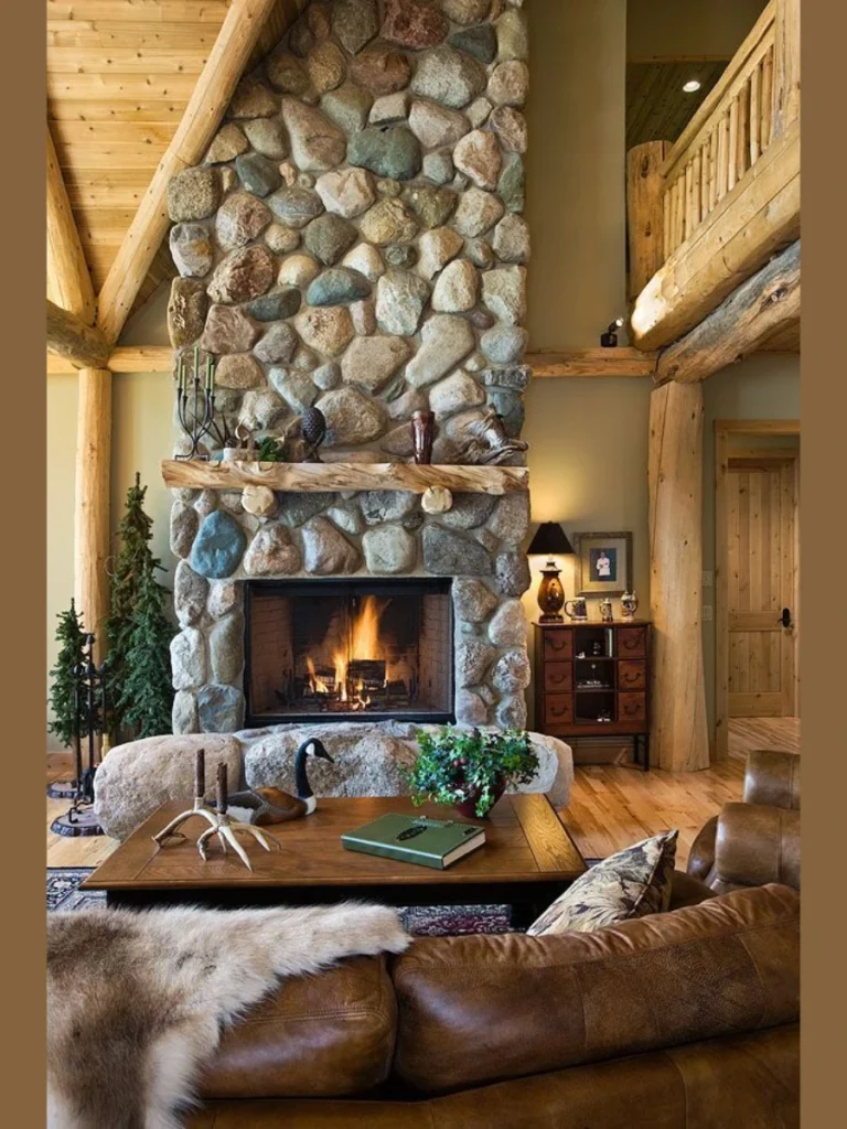 Rustic Fieldstone and River Rock Hearths