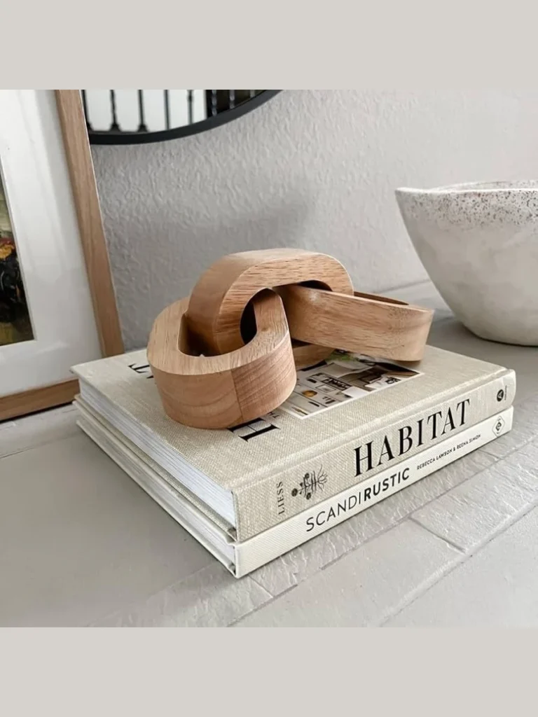 Sculptural Wood Chains Layer Neutral Bookstacks