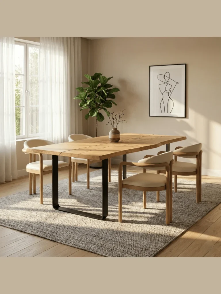 Solid Oak Dining Tables With Handcrafted Ceramic Centerpieces
