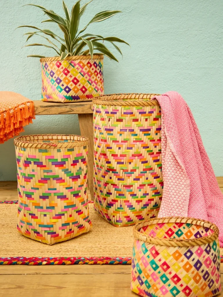 Split Bamboo Multicolored Sewing Baskets