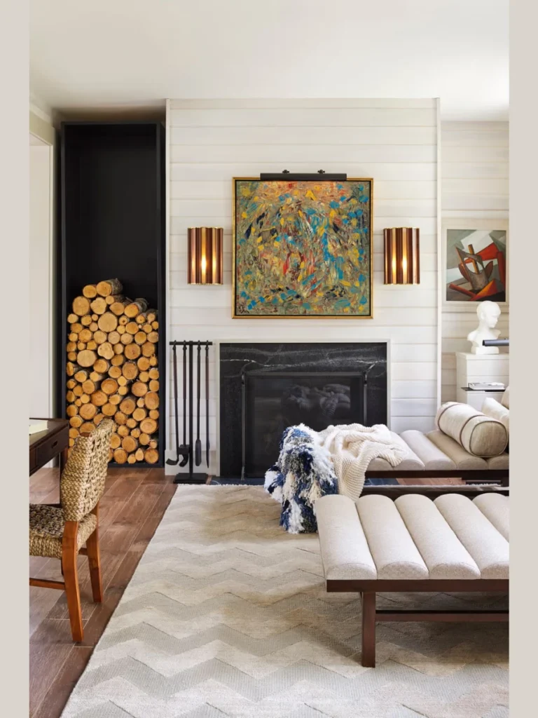 Stacked Birch Logs In The Firebox
