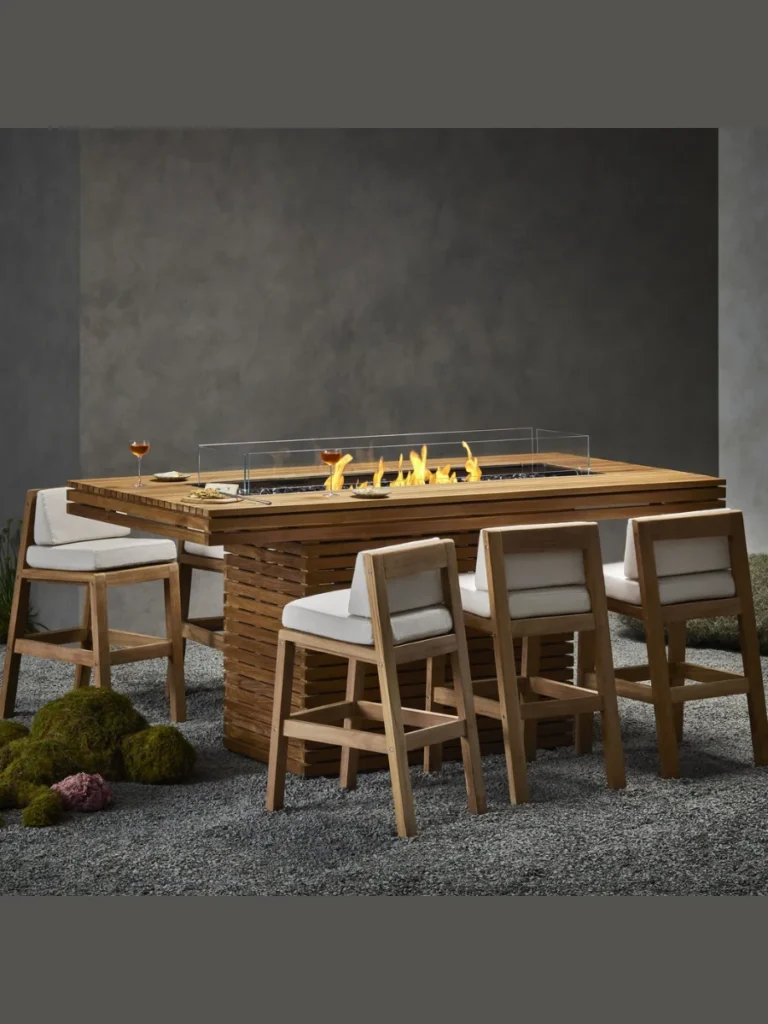 Teak Wood Fire Tables for a High-End Tropical Vibe
