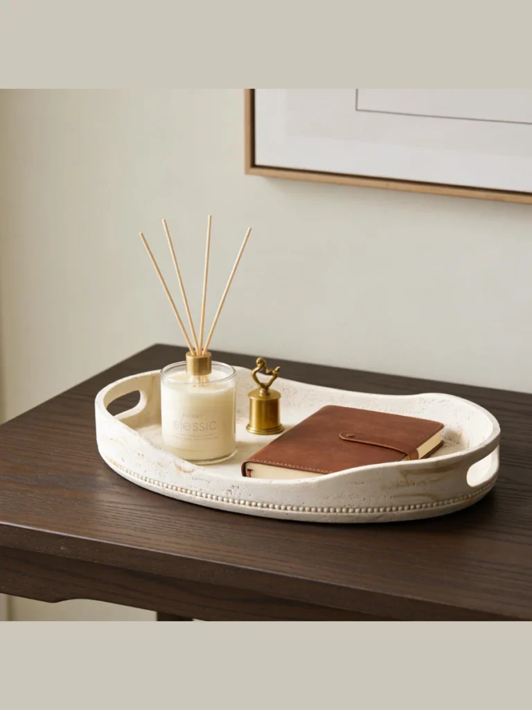 Textured Travertine Trays for Table Organization