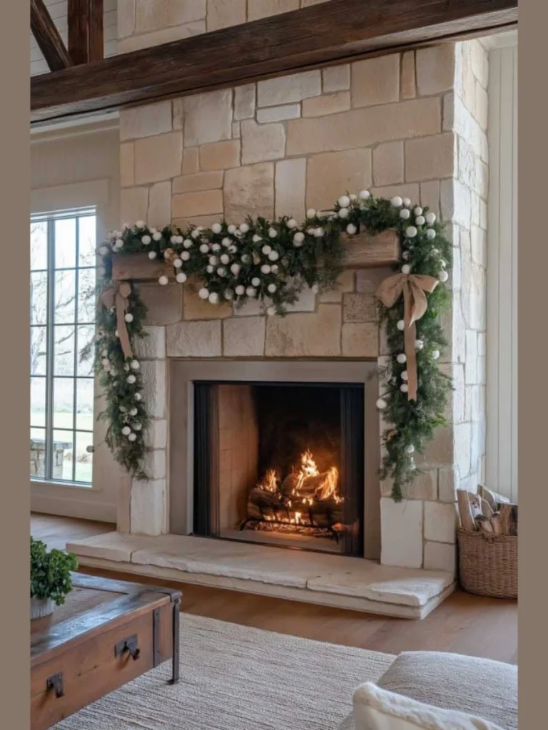 Thick Evergreen Garlands with Warm Fairy Lights