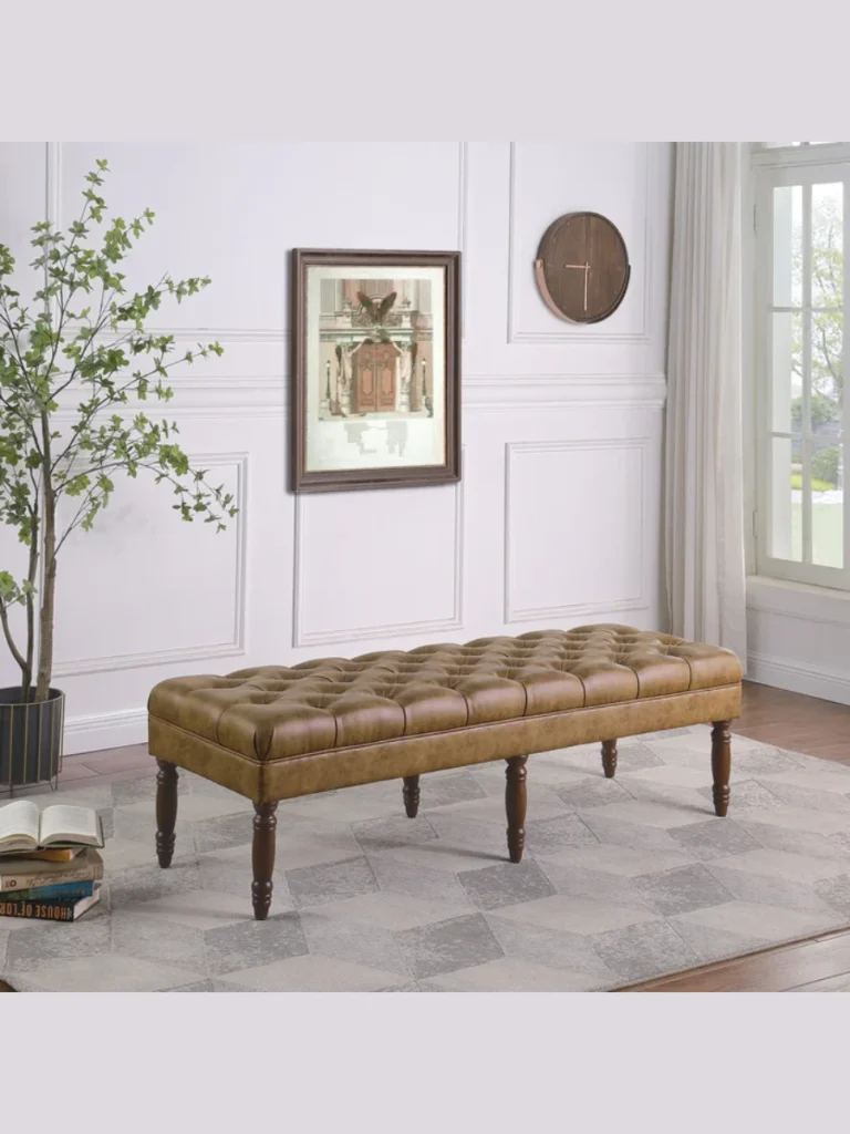 Tufted Leather Bench Tables