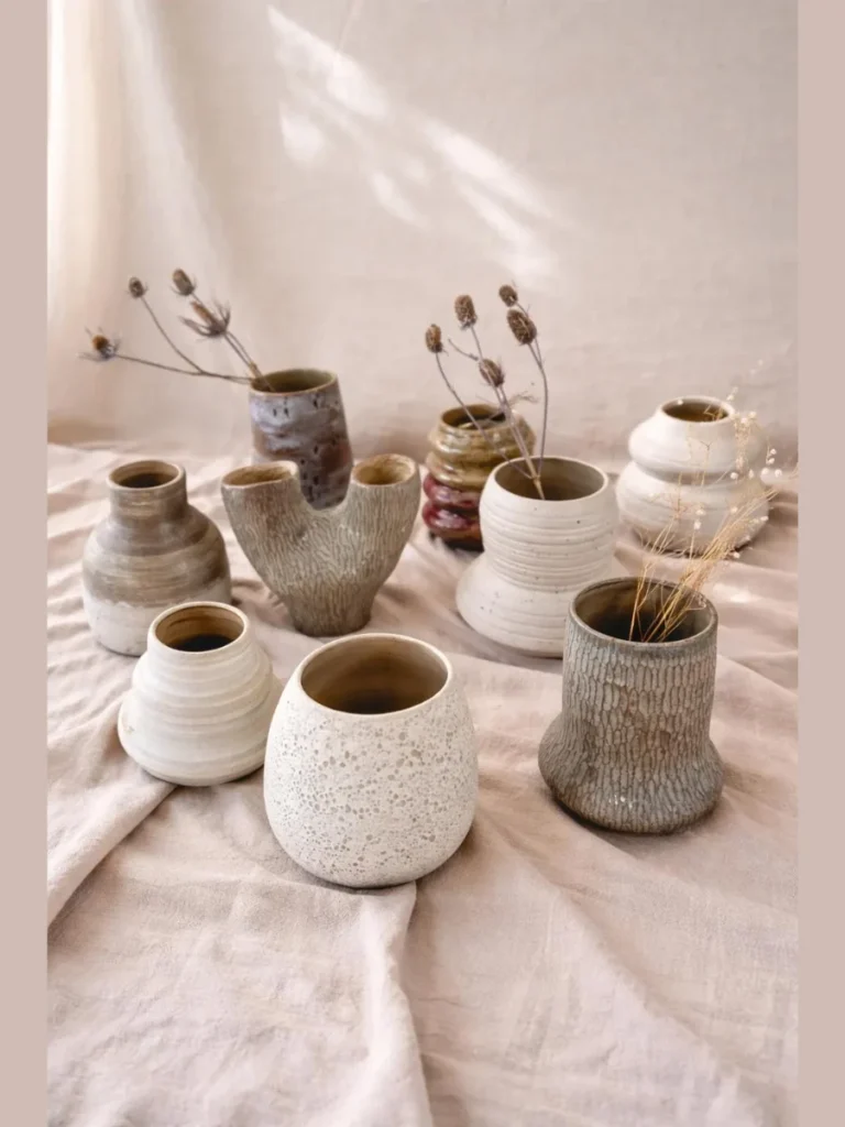 Unglazed Ceramic Jugs with Willow Branches