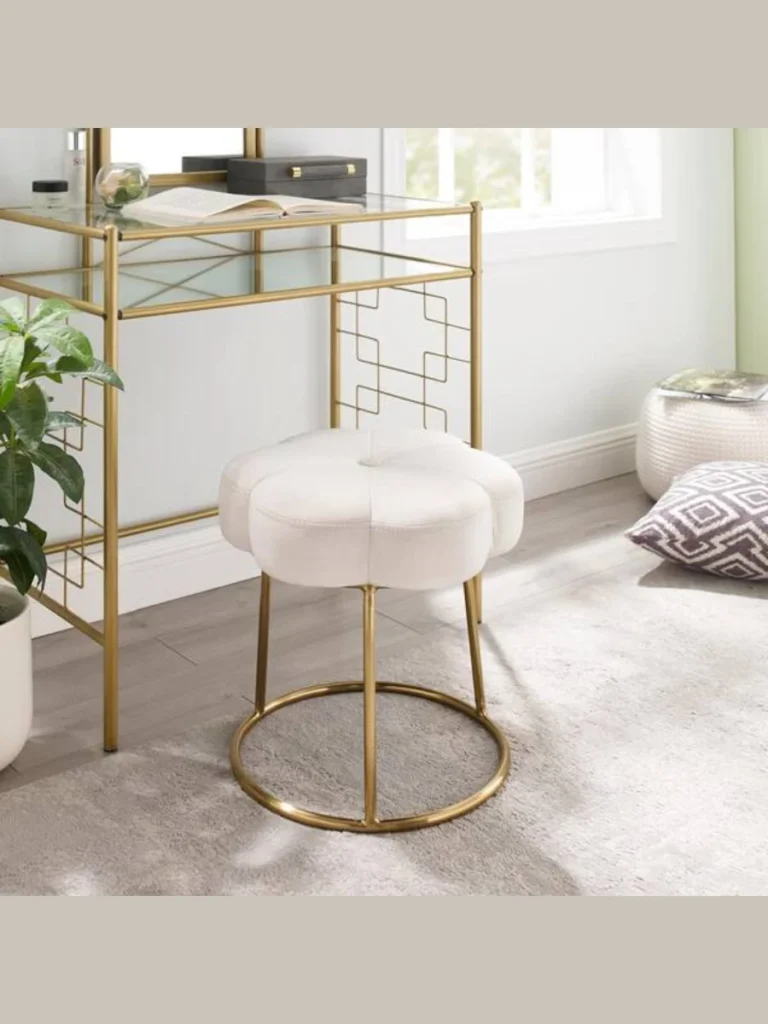 Velvet Vanity Stools With Ornate Gold Trays