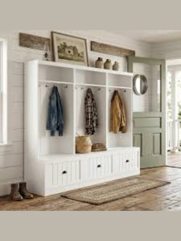 White Washed Birch Mudroom Boot Racks