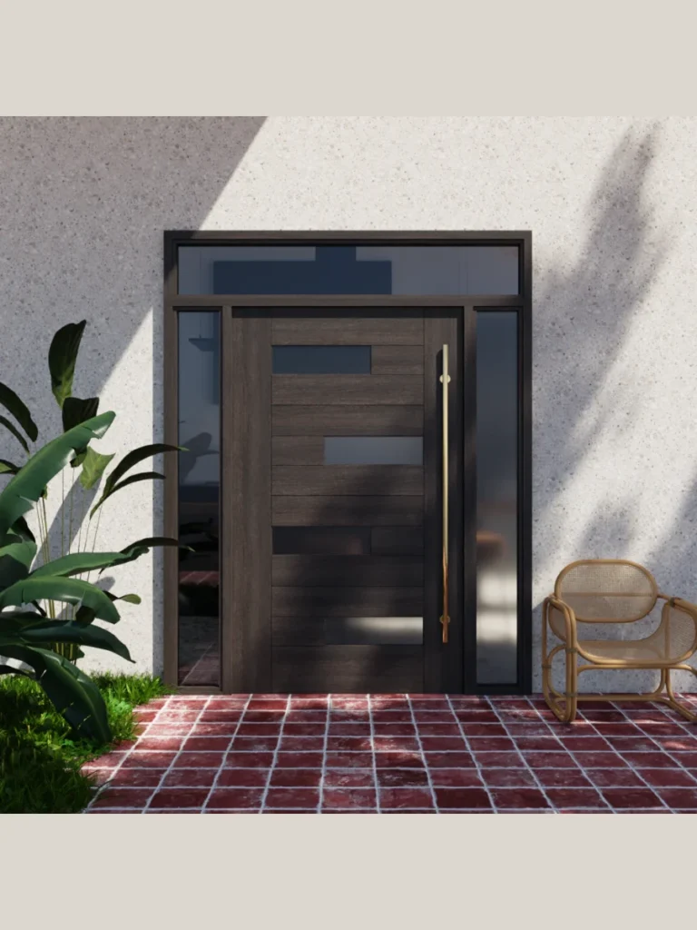 Wide Pivot Doors with Vertical Wood Slats
