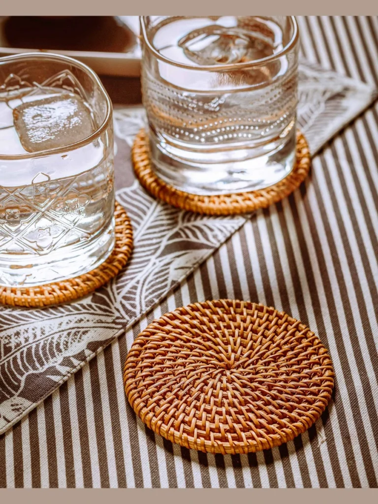 Woven Rattan Coasters Soften Glass Countertops