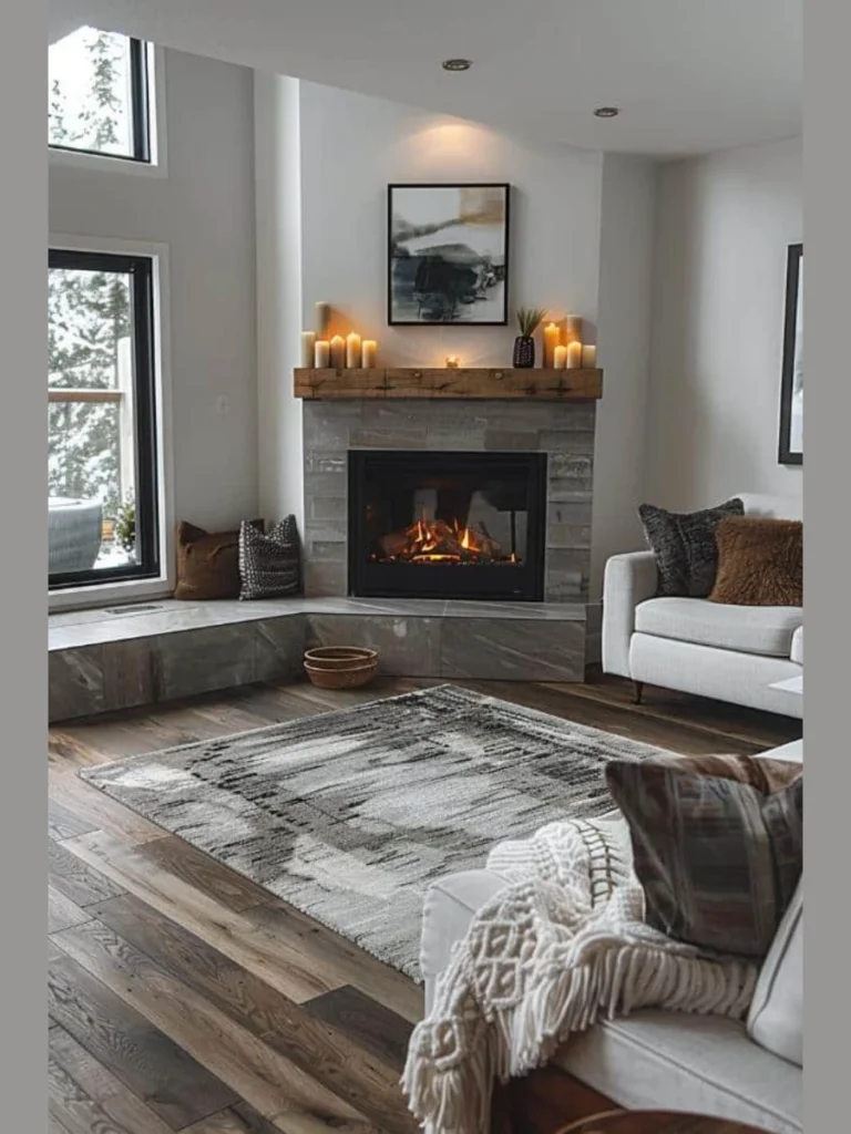 Wrap-Around Corner Fireplace Shelving