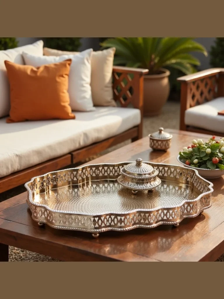 Antique Silver Serving Tea Tray Tables