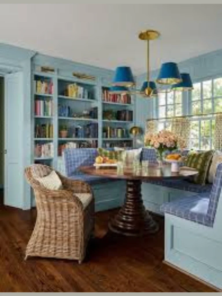 Arch Top Recessed Booths with Integrated Bookcase Shelving