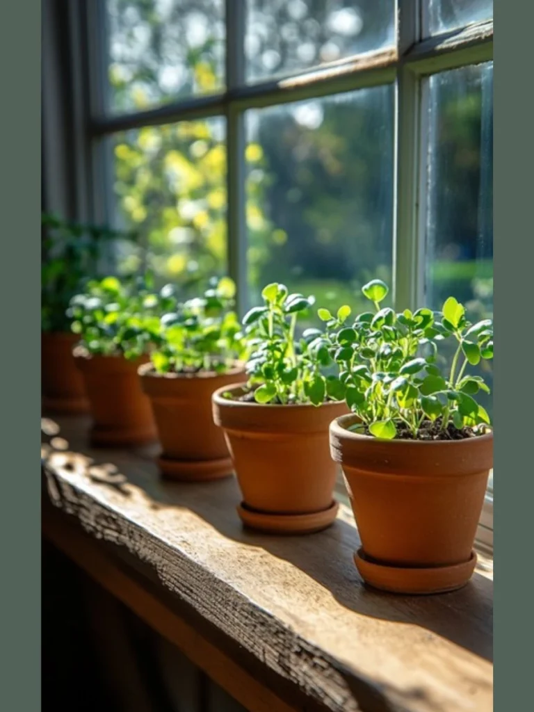 Arrange Two Terracotta Herb Pots of Fresh Growing Rosemary on Window Ledges