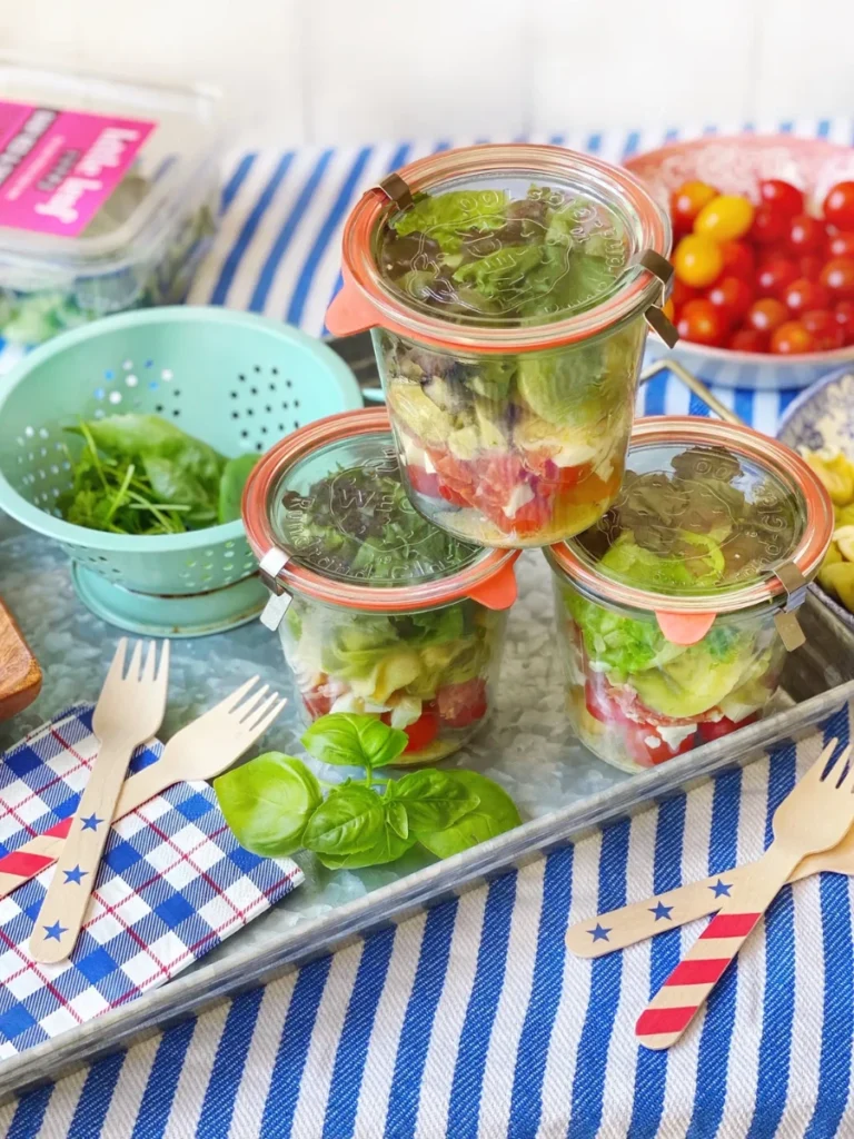 Assemble Individual Salad Selections Inside Clear Glass Mason Jars