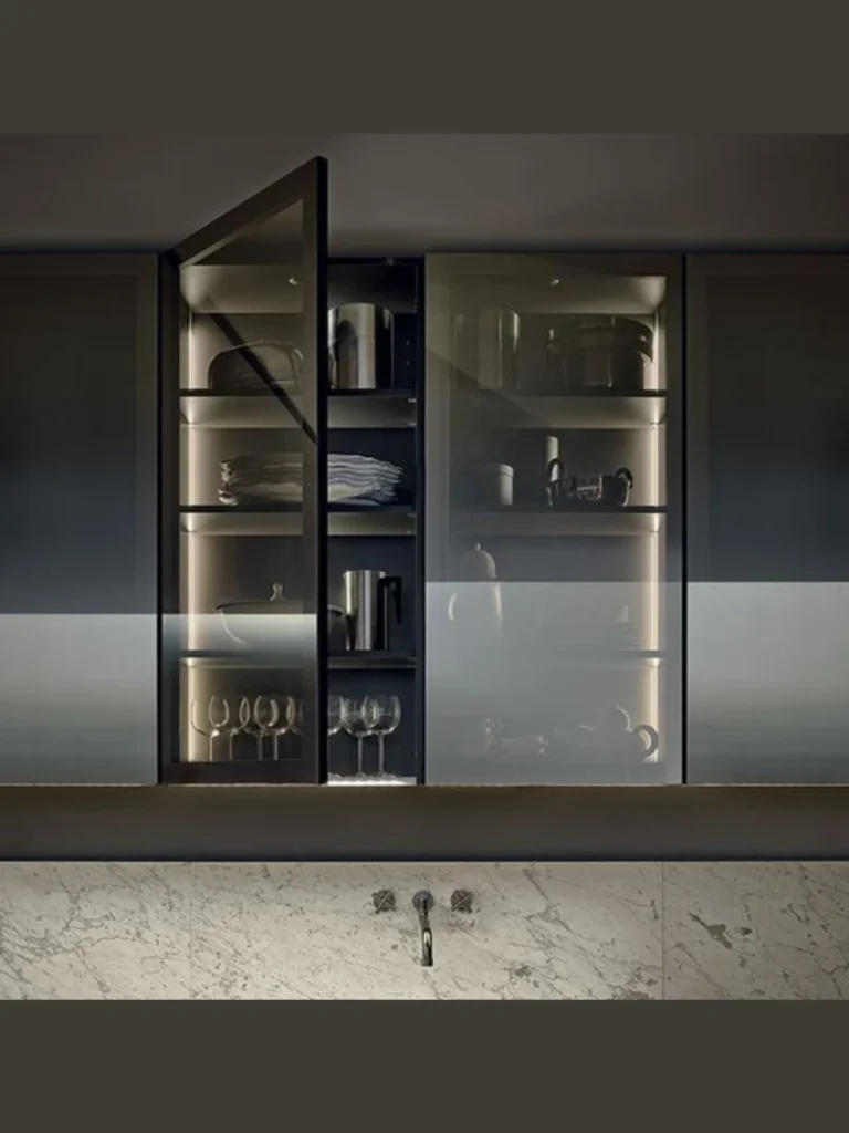Backlit Smoke Glass Upper Cabinet Display Cases