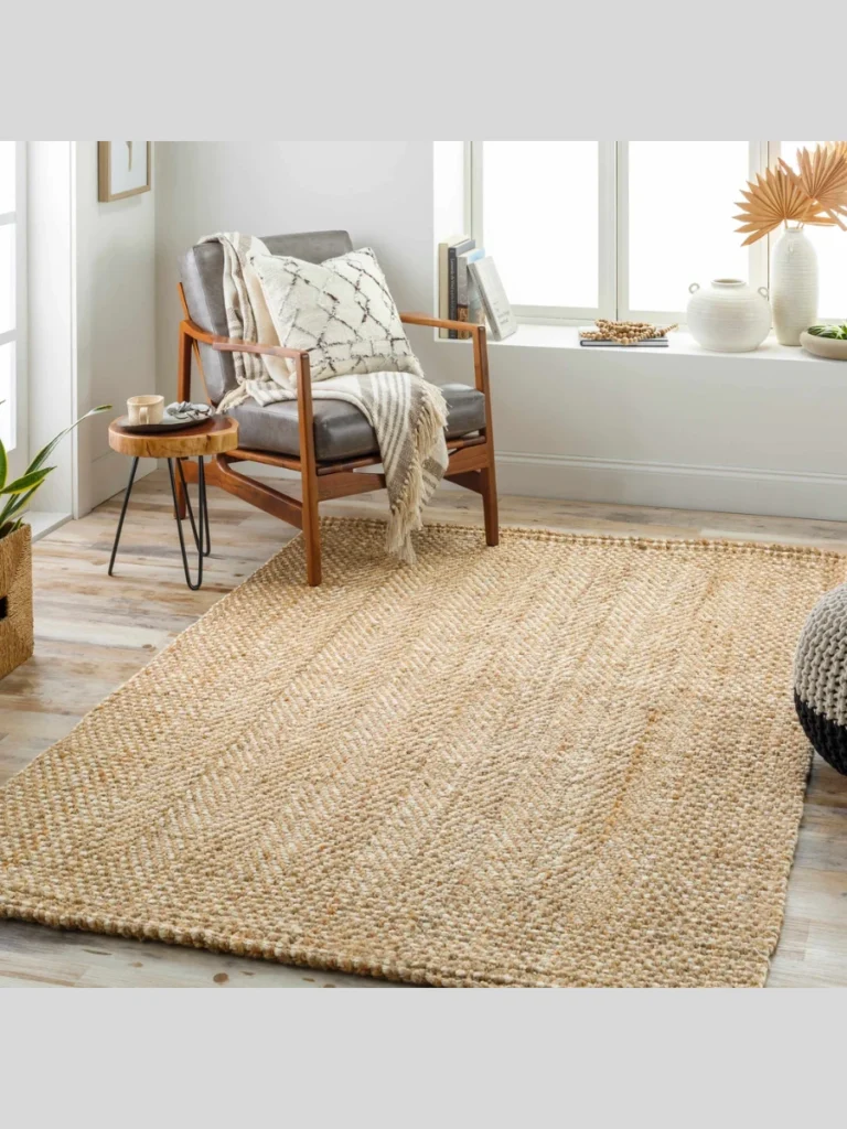 Bleached Herringbone Jute Base With Neutral Moroccan Shag Accents