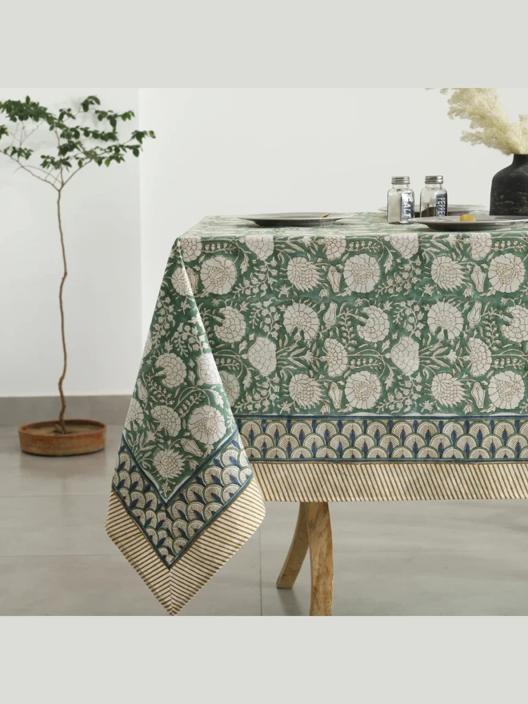 Block Printed Floral Cotton Tablecloths