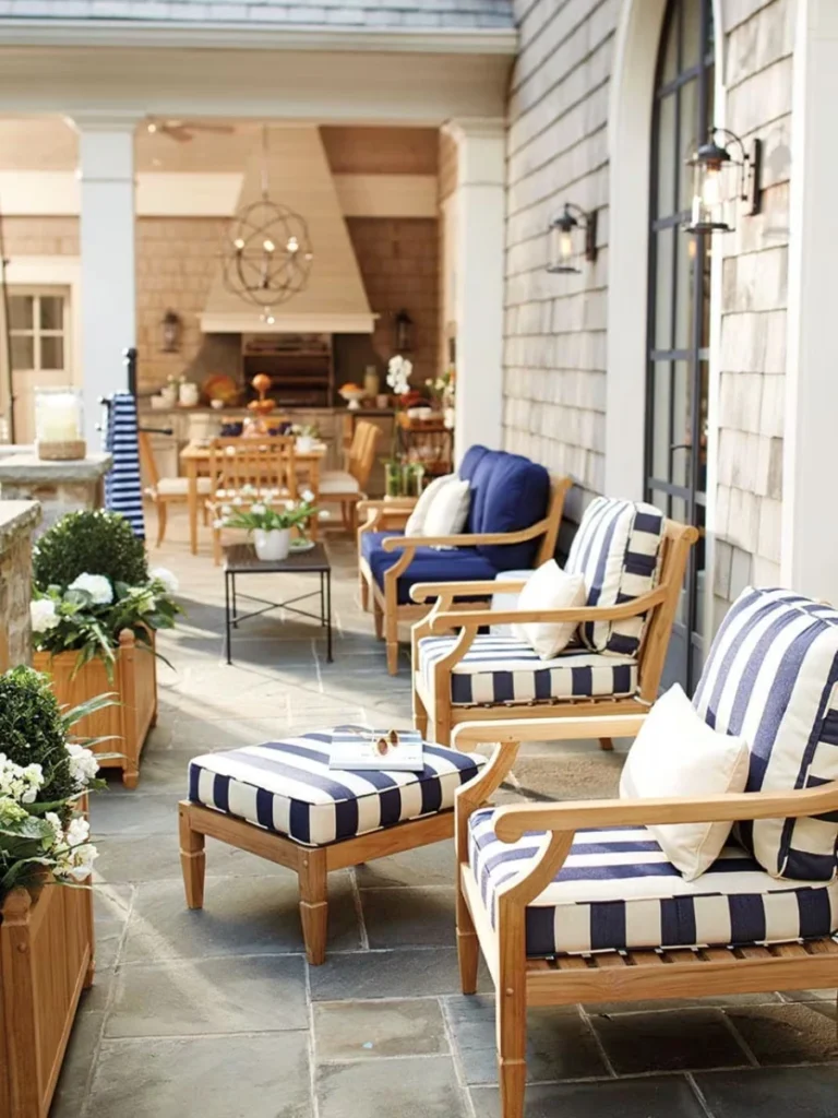 Blue Ticking Stripe Outdoor Throw Pillows