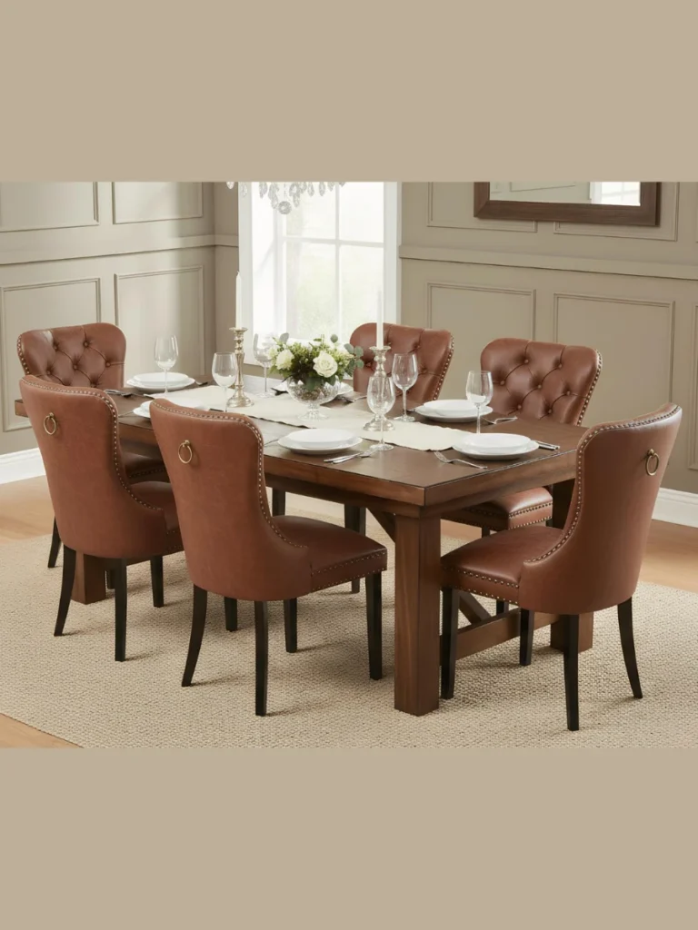 Button Tufted Brown Leather Chairs